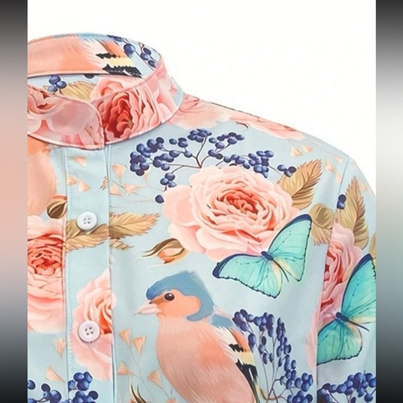 Boho floral print button down top - Picture 3 of 4